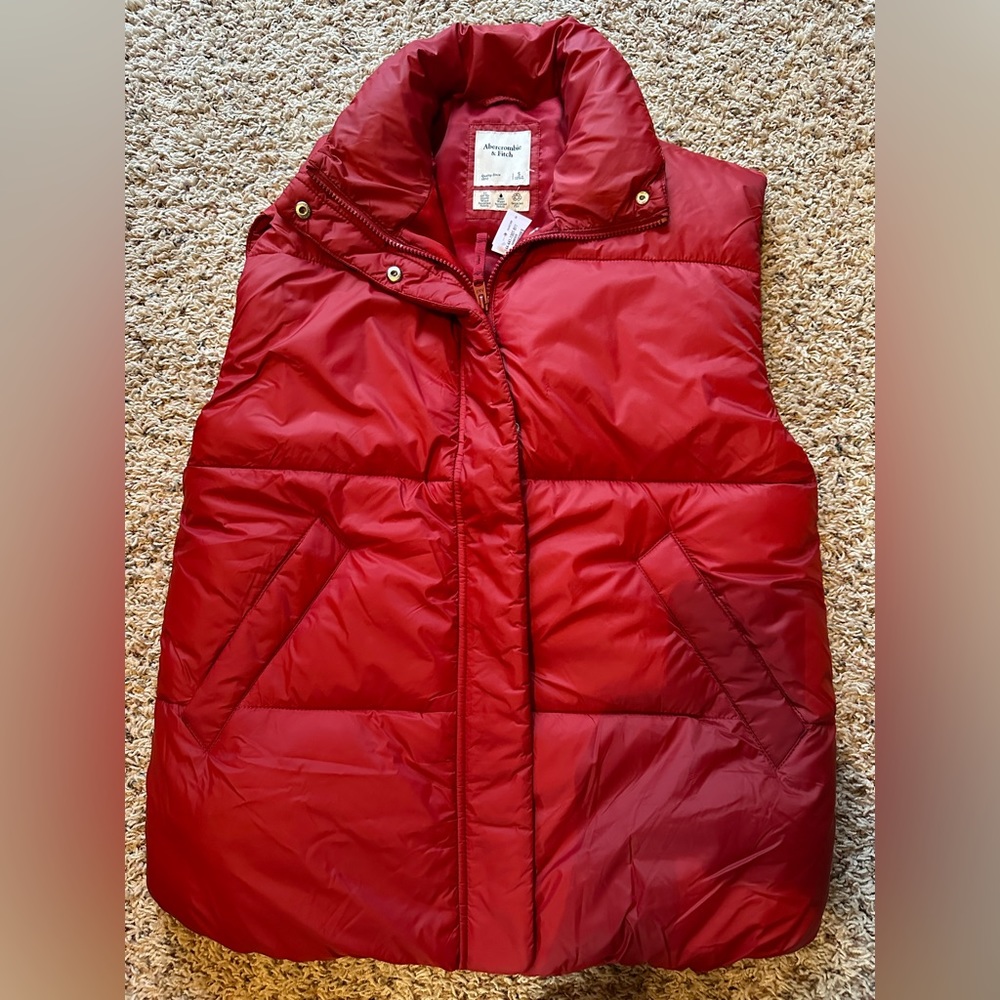 Abercrombie & Fitch Cherry Red Quilted Puffer Vest